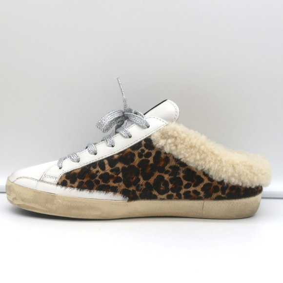 GOLDEN GOOSE SUPERSTAR SABOT SHEARLING SNEAKERS LEOPARD PRINT CALF HAIR SIZE 37 - Picture 6 of 10